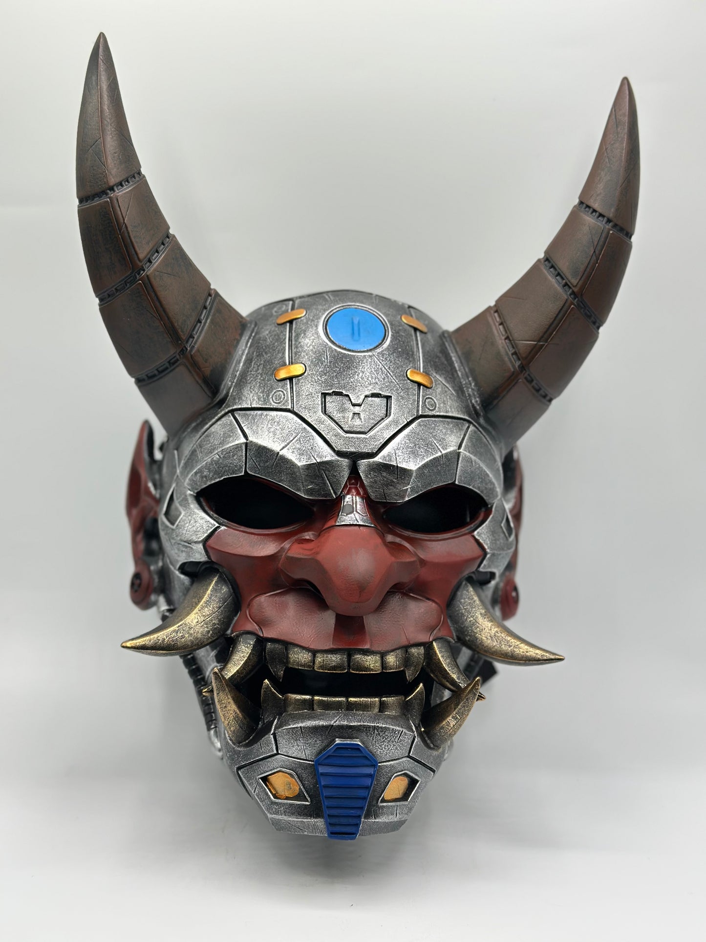 Masque Oni japonais portable – Masque de démon en résine fabriqué à la main de style mécanique – Masque de samouraï