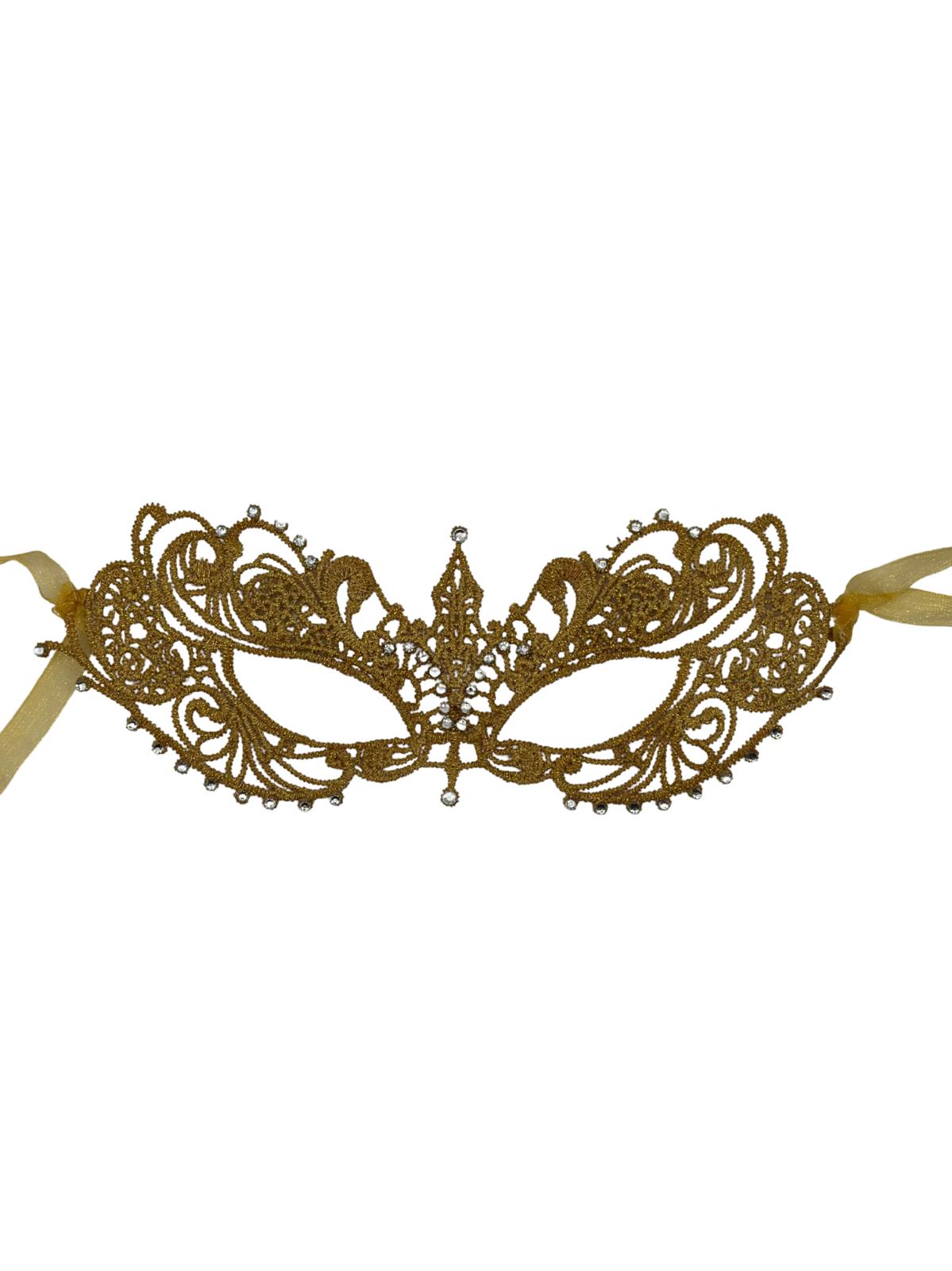 Masque vénitien en dentelle dorée avec strass