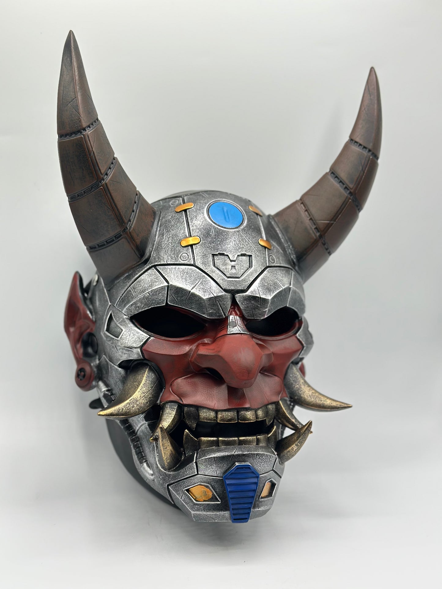 Masque Oni japonais portable – Masque de démon en résine fabriqué à la main de style mécanique – Masque de samouraï