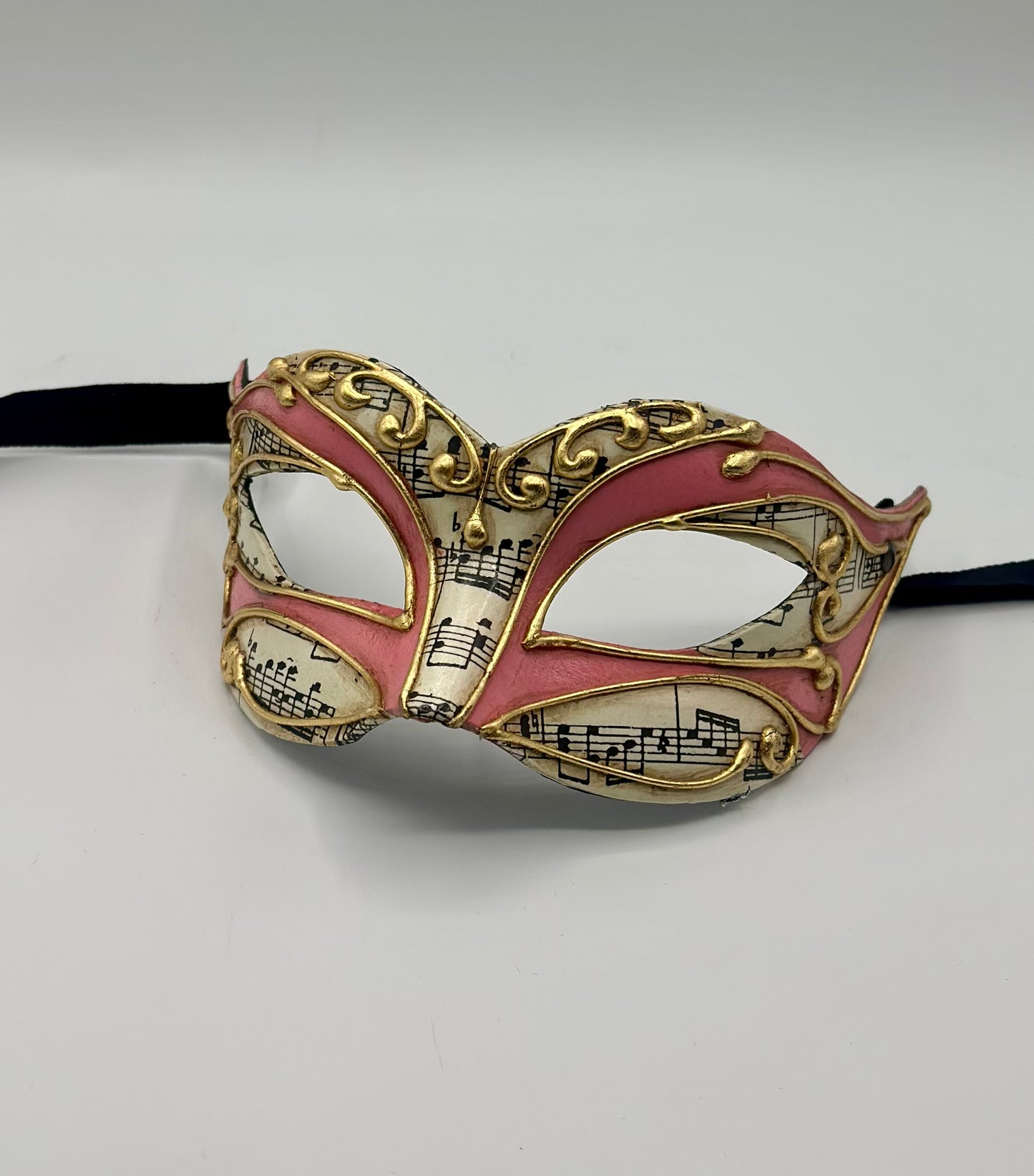 Venetian Masquerade Mask – Pink with Gold Details and Music Notes