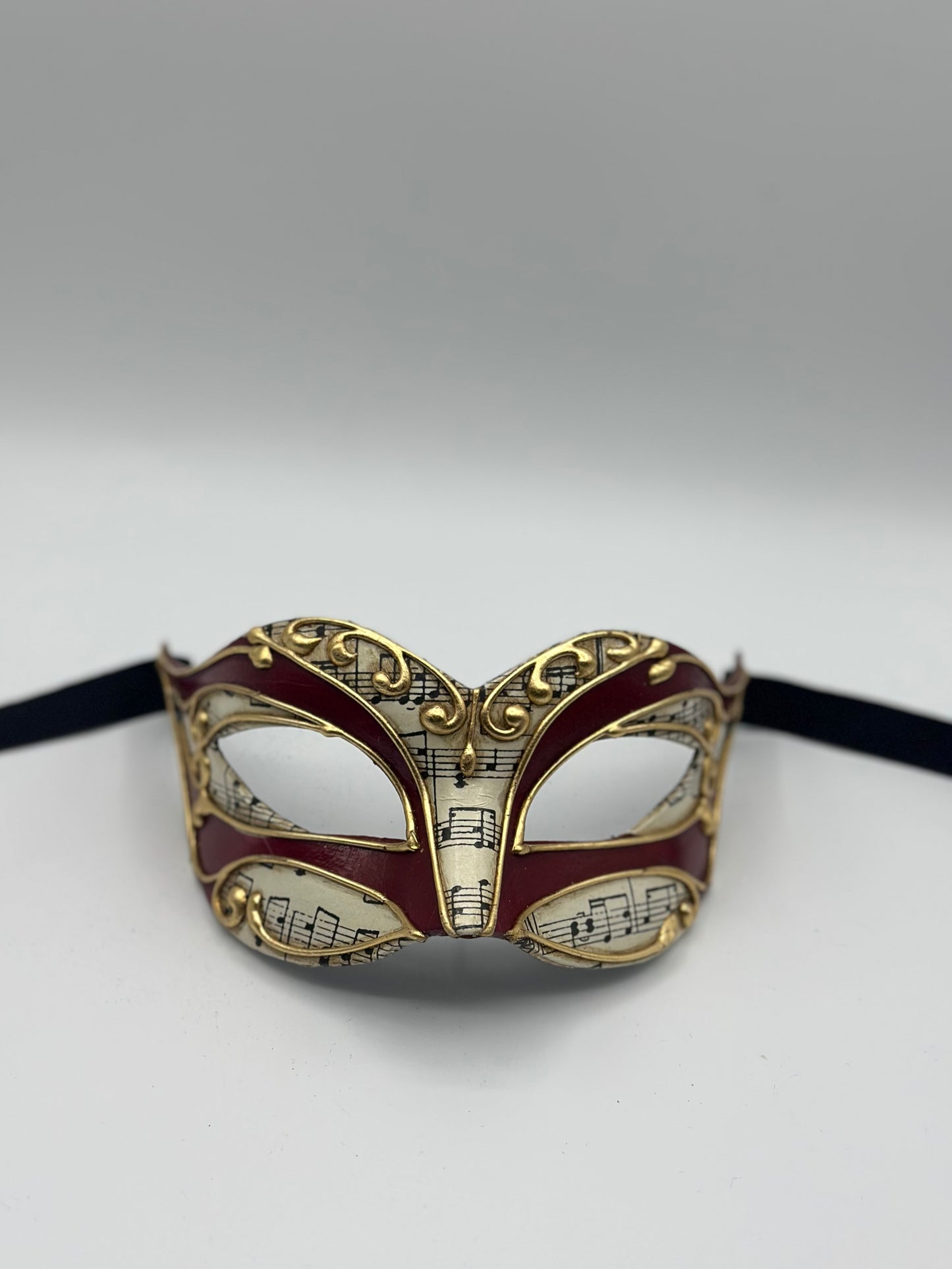 Venetiaans Masker met Muzieknoten – Rood Goud – Handgemaakt