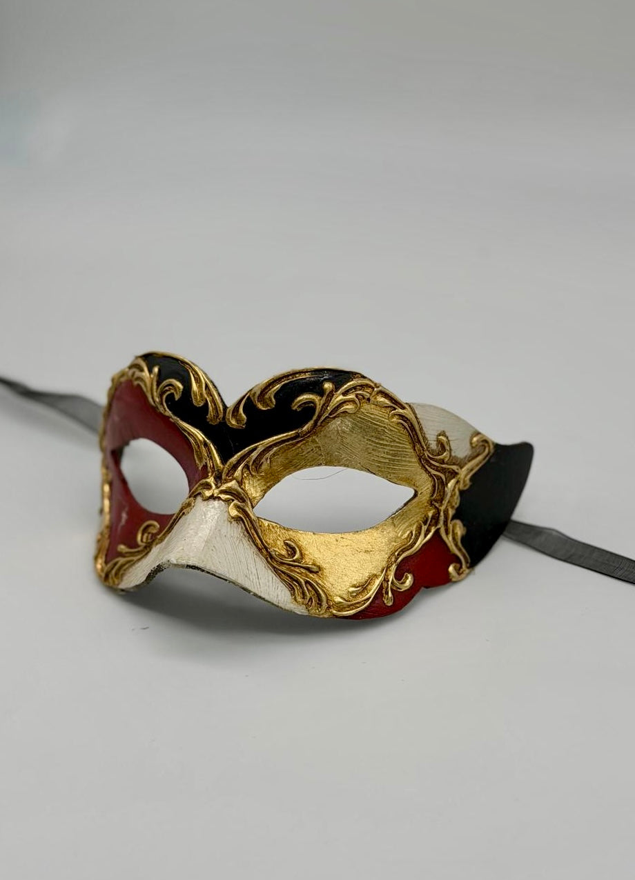 Venezianische Kindermaske - Rot, Gold, Schwarz & Weiß