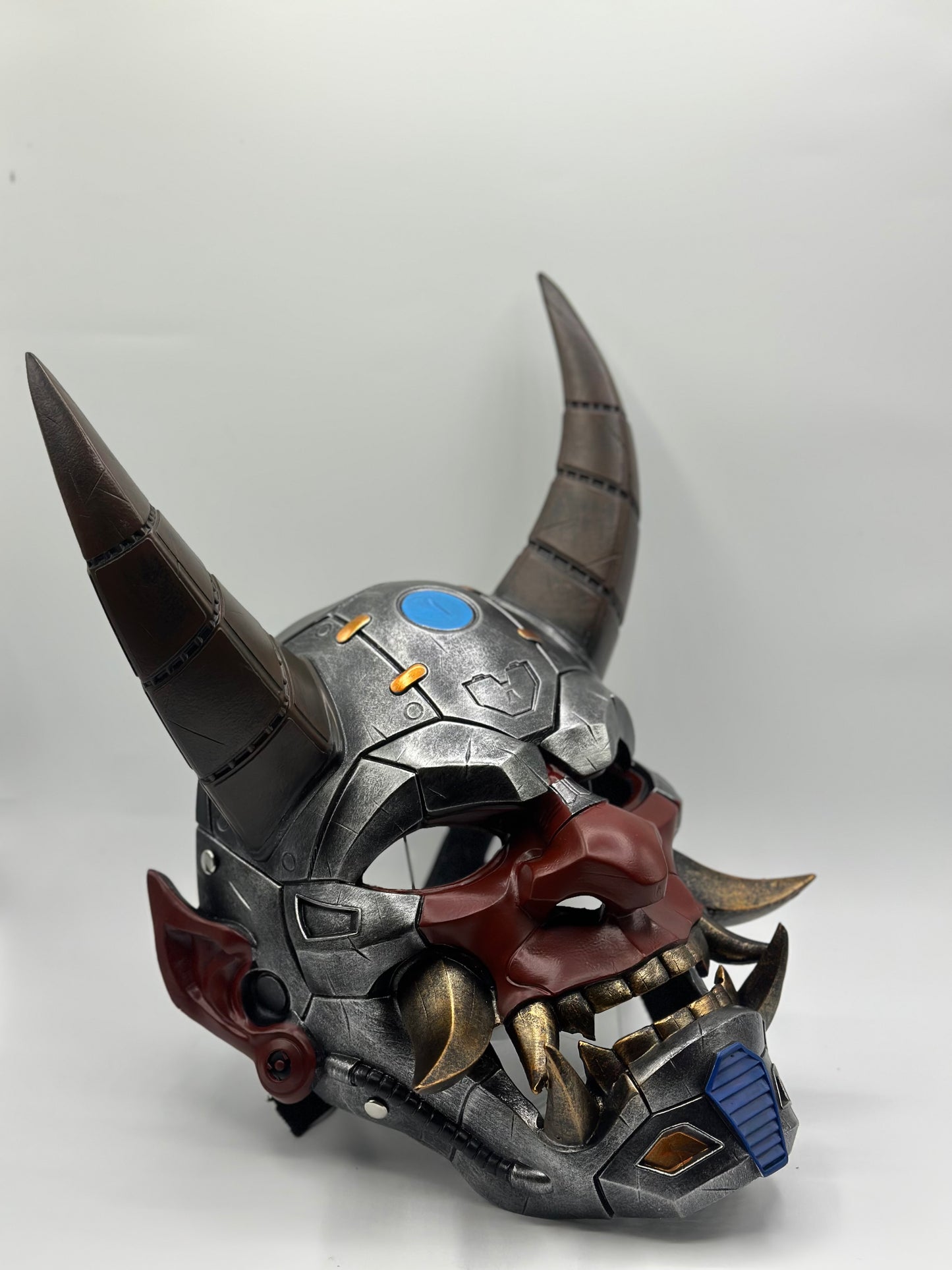 Masque Oni japonais portable – Masque de démon en résine fabriqué à la main de style mécanique – Masque de samouraï