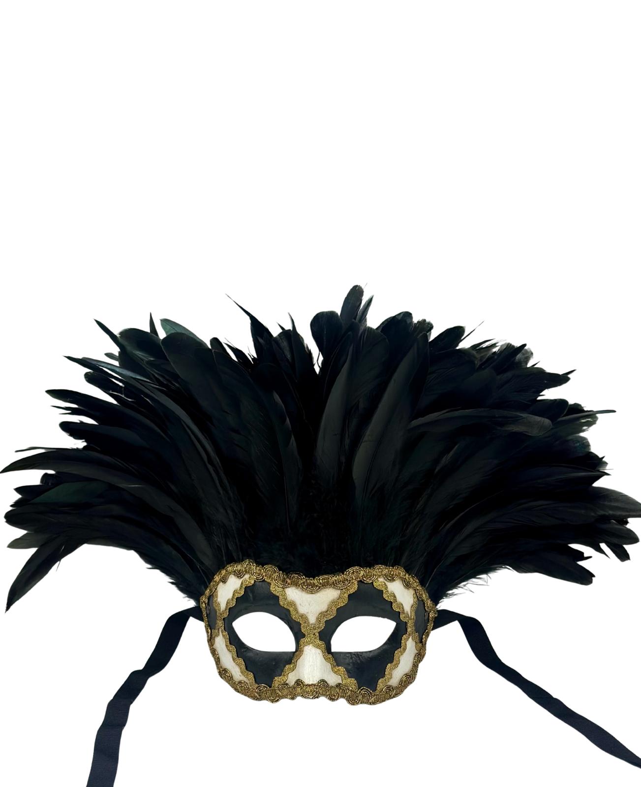 Luxe gala masker met zwarte veren