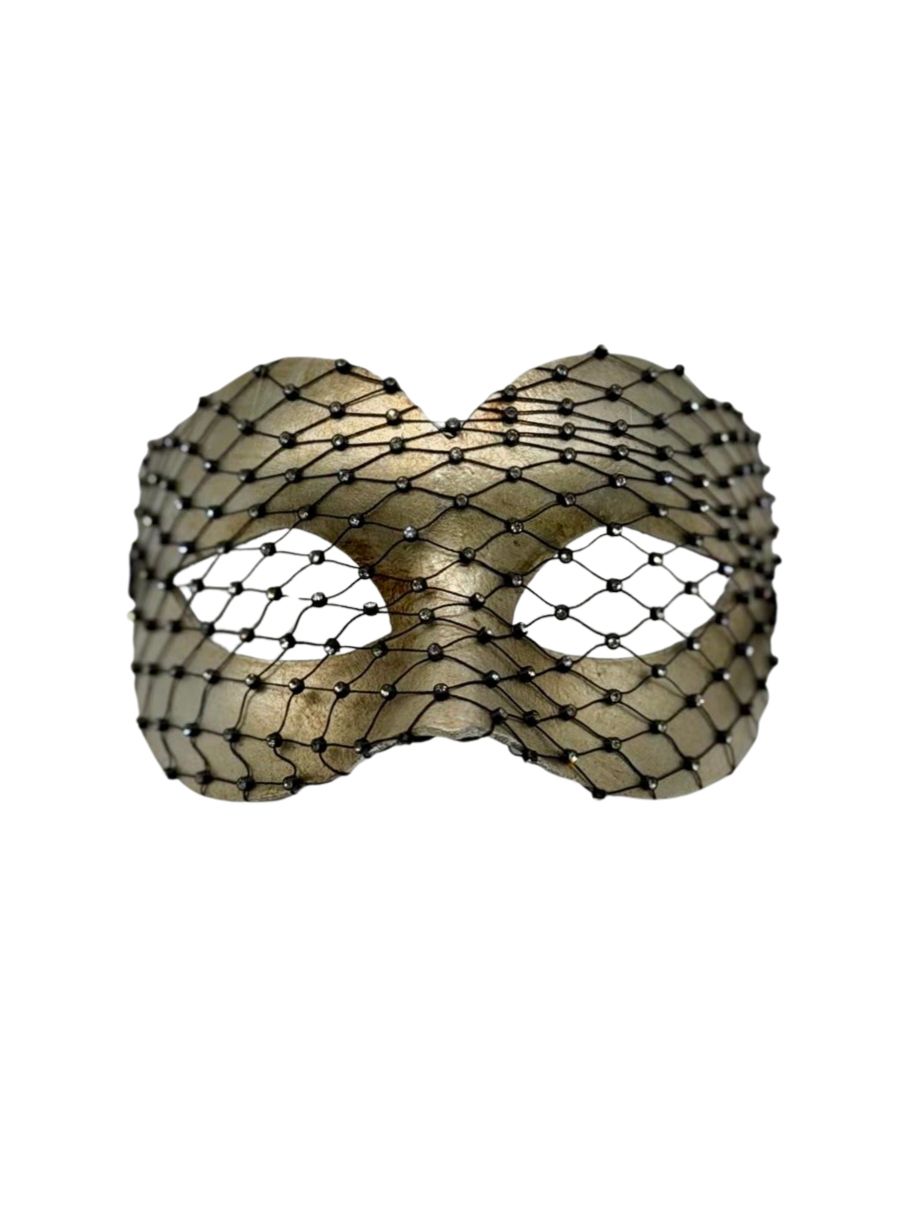 Zilveren Venetiaans Masker met Kristalnet Overlay