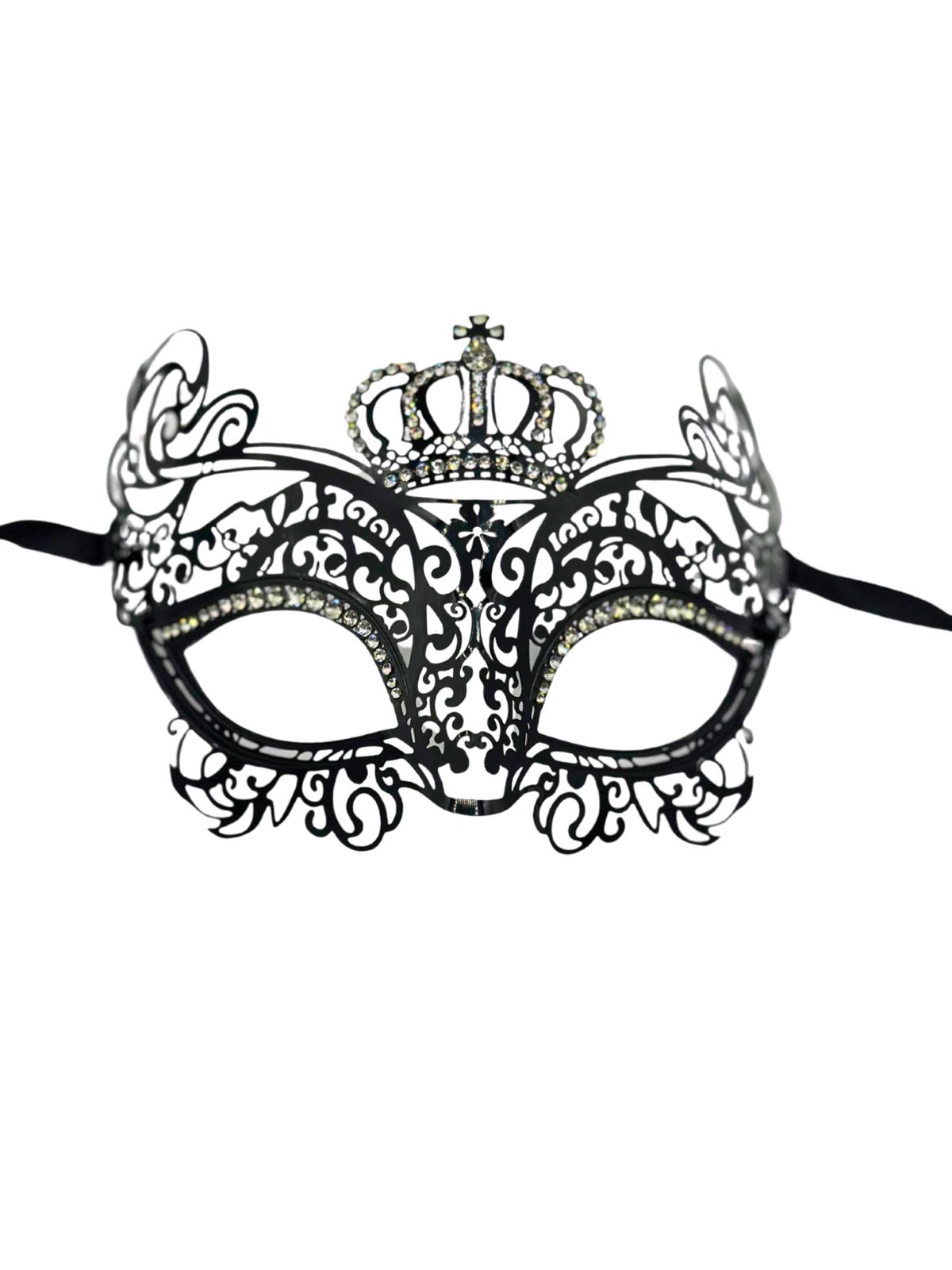Maskenmaske für Damen "die Krone" - Venezianische Maske aus schwarzem Metall mit Strasssteinen