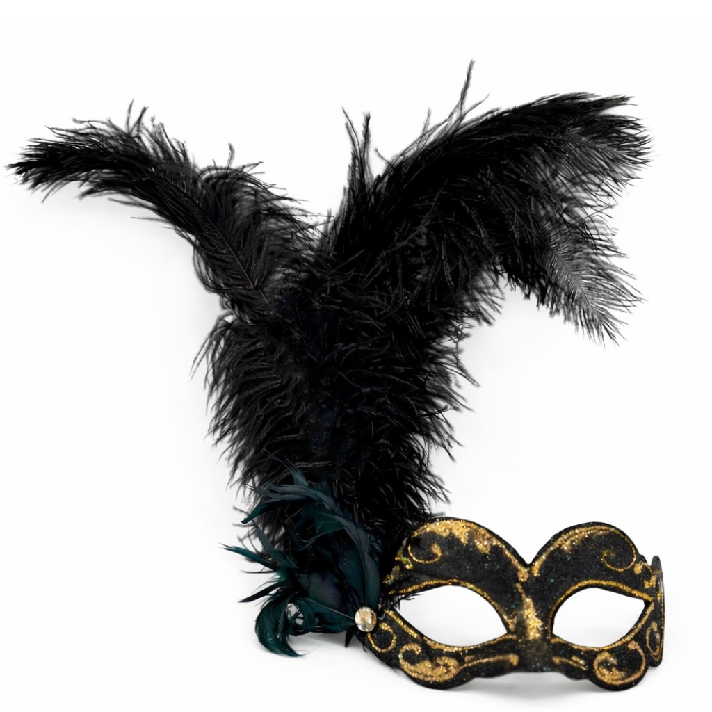 Máscaras de medio rostro con plumas negras