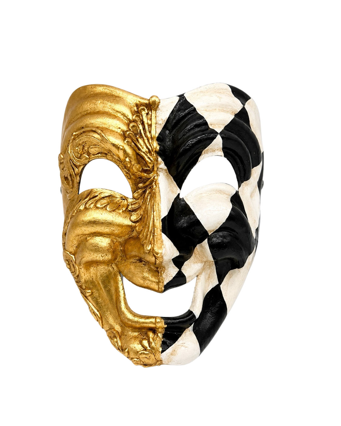 Komödienmaske in Gold & Schwarz Weiß