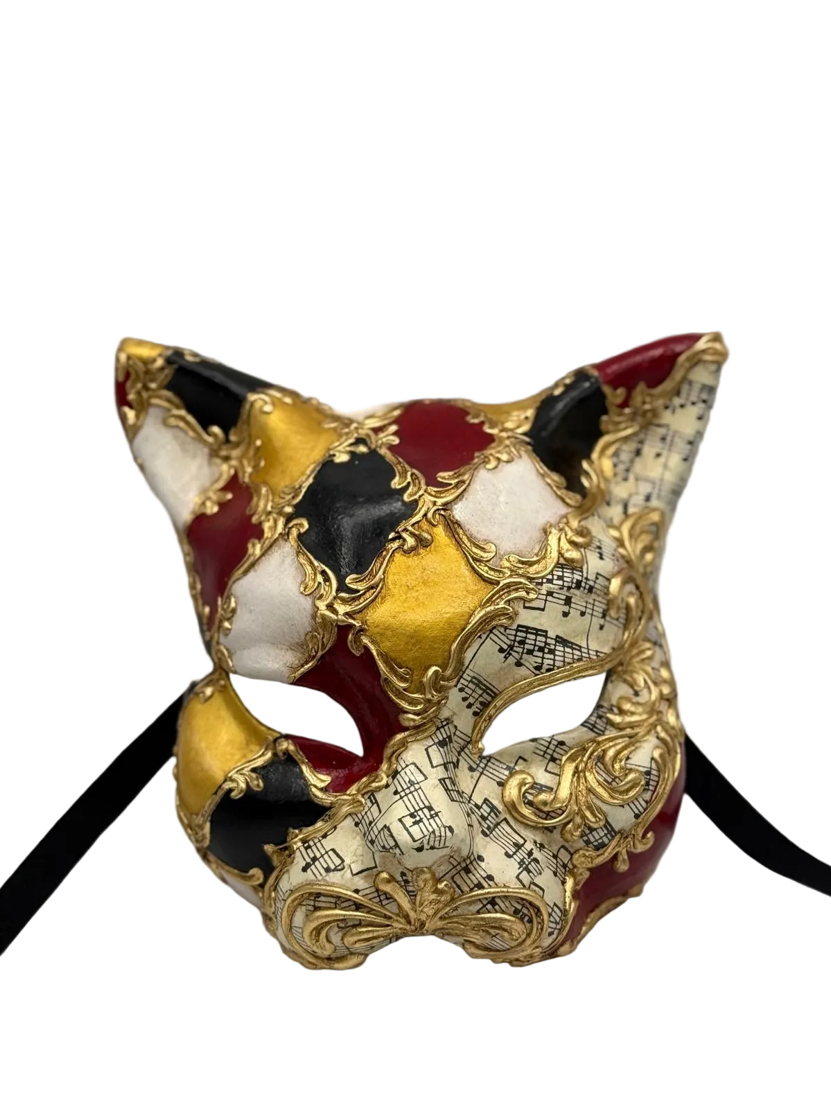 Venetiaans Kattenmasker – Barok Harlekijn met Muziekmotief