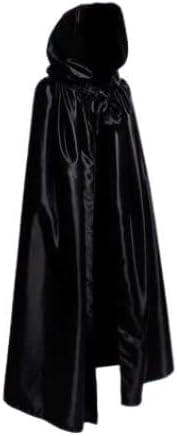 Ensemble masque yeux grands fermés et cape à capuche en satin noir - Tenue Halloween - Tenue de mascarade