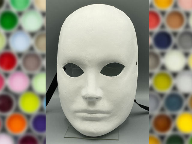 White full face mask of papier mache