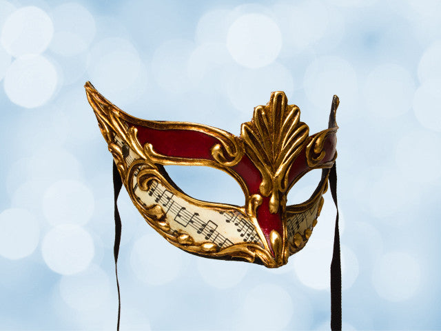 Masquerade mask in red and gold , gala mask in red and gold