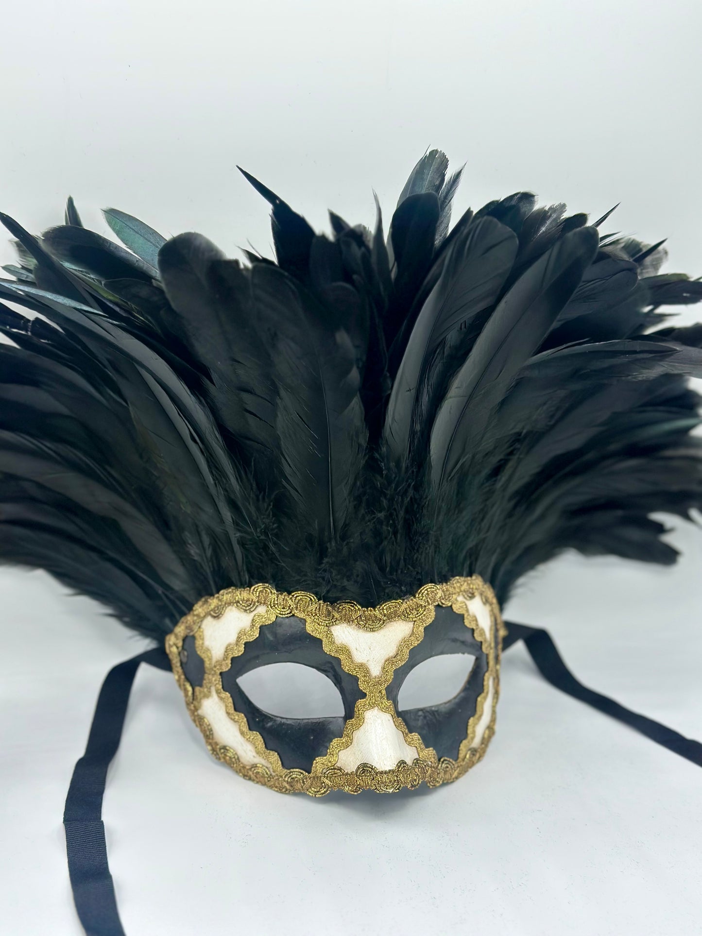 Luxury Masquerade Mask with Black Feathers - Masquerade mask for men