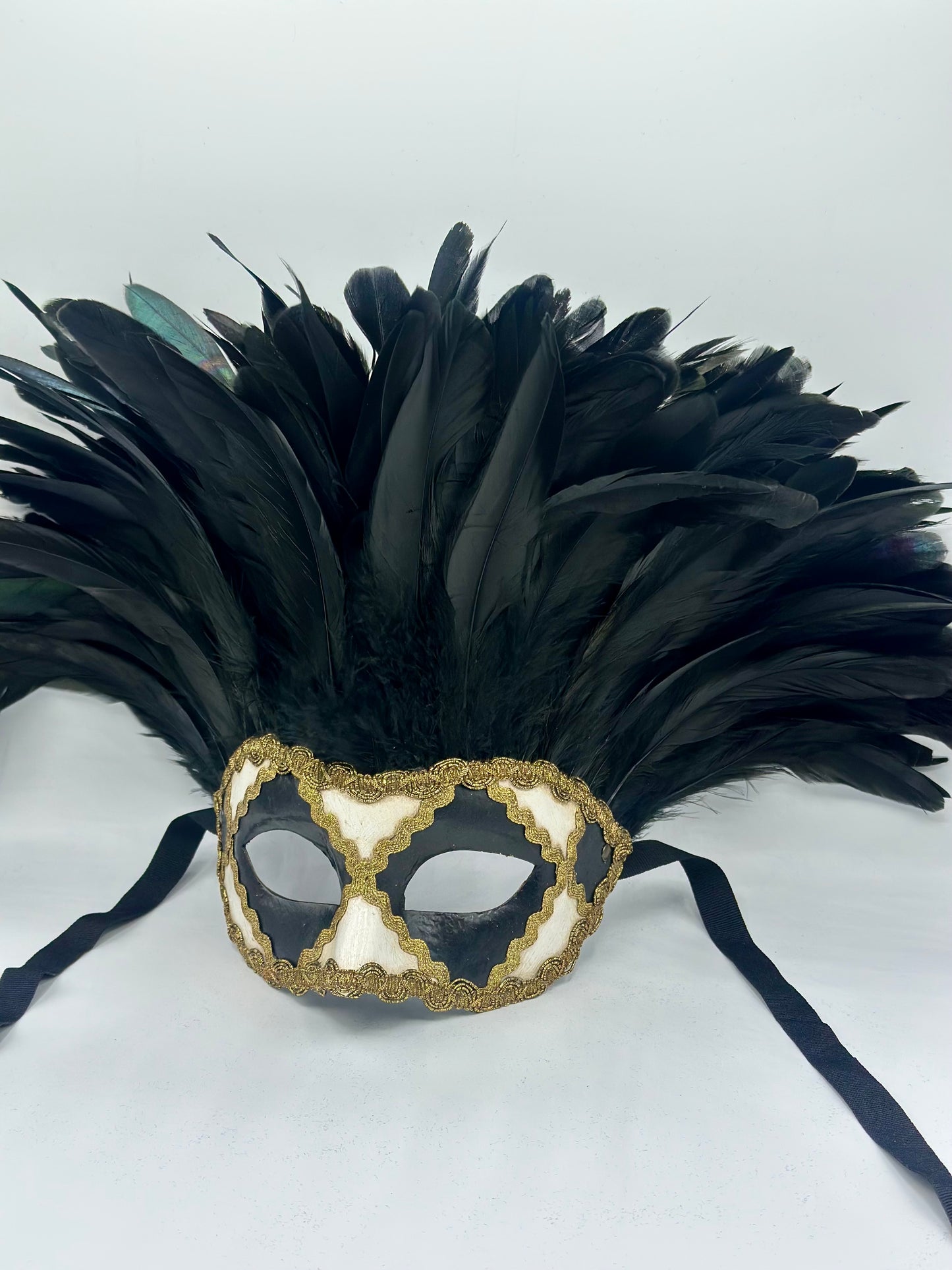 Luxury Masquerade Mask with Black Feathers - Masquerade mask for men