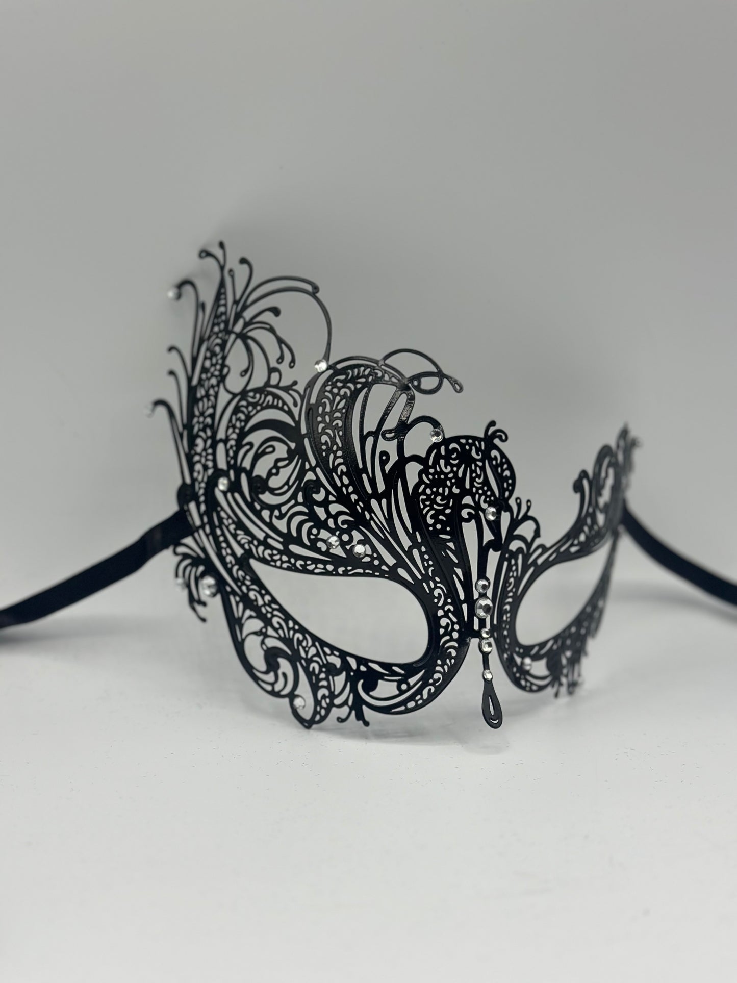 Masquerade mask for women "Eclipse" - Venetian mask of black metal with strass stones