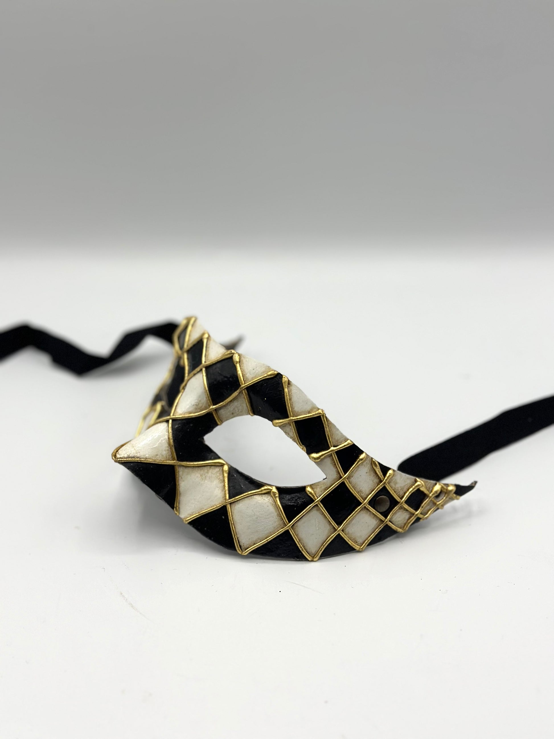 Venetian Harlequin Mask Black White Gold