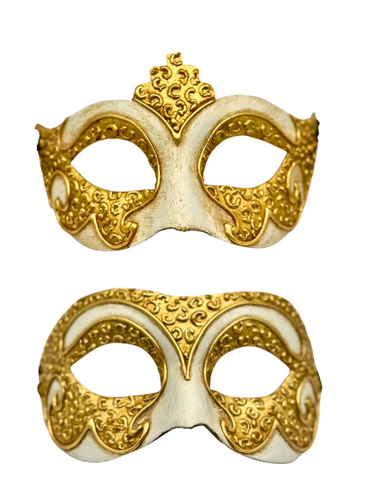 Set van 2 Venetiaanse Maskers in Goud & Ivoor