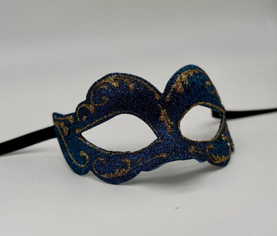 Blue Glitter Venetian Mask – Gold Masquerade Mask
