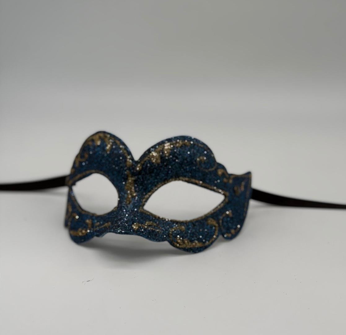Blue Glitter Venetian Mask – Gold Masquerade Mask