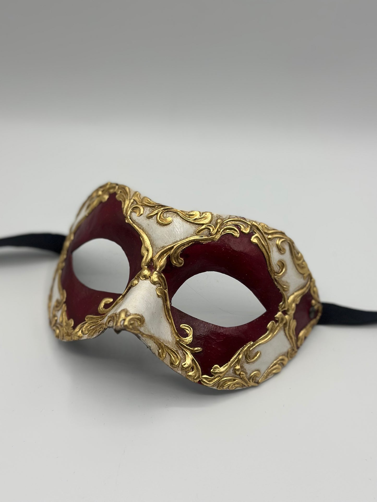 Masque vénitien baroque rouge doré – Masque pour les yeux pour carnaval, gala et soirée costumée – Unisexe
