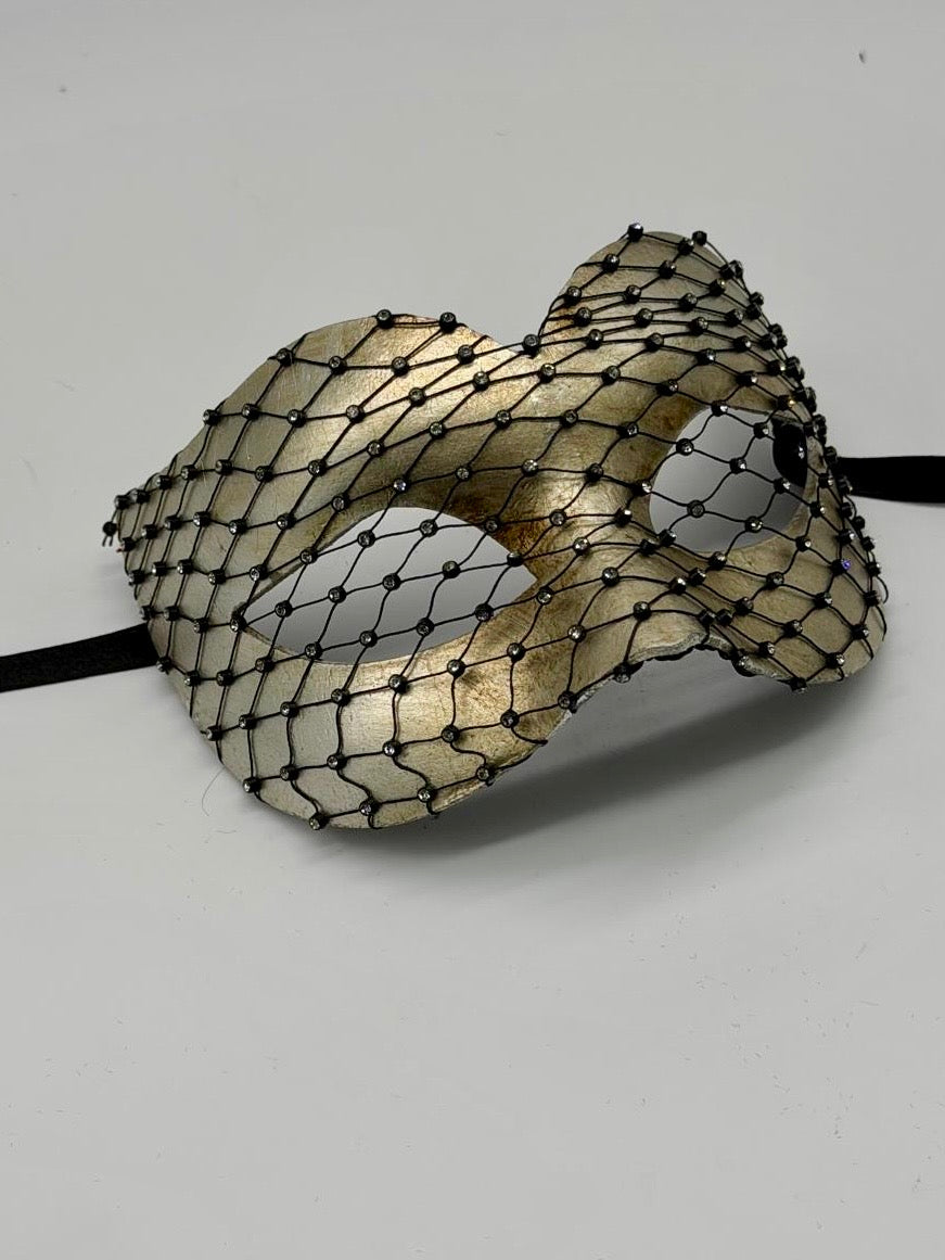 Zilveren Venetiaans Masker met Kristalnet Overlay