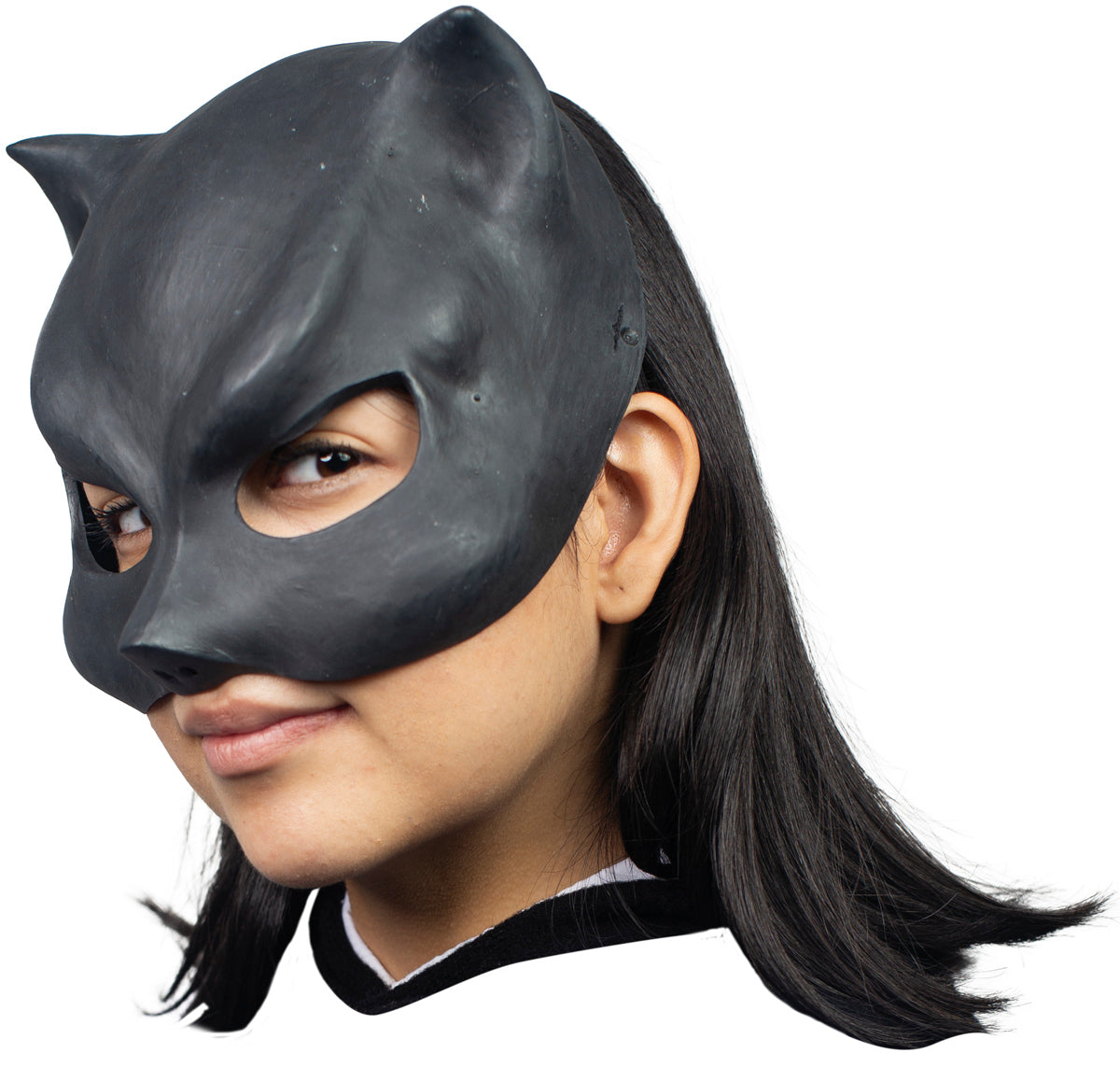 Katzenmädchen-Maske – Schwarze Latex-Maske im Catwoman-Stil