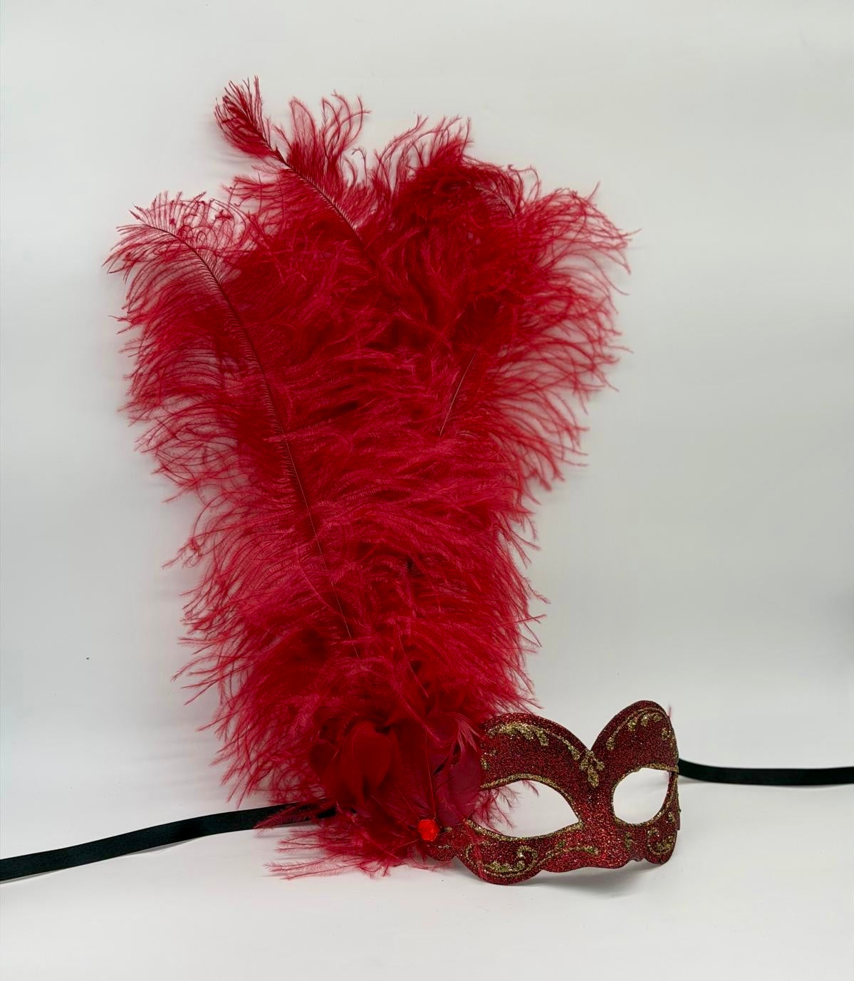 Red Feather Venetian Masquerade Mask