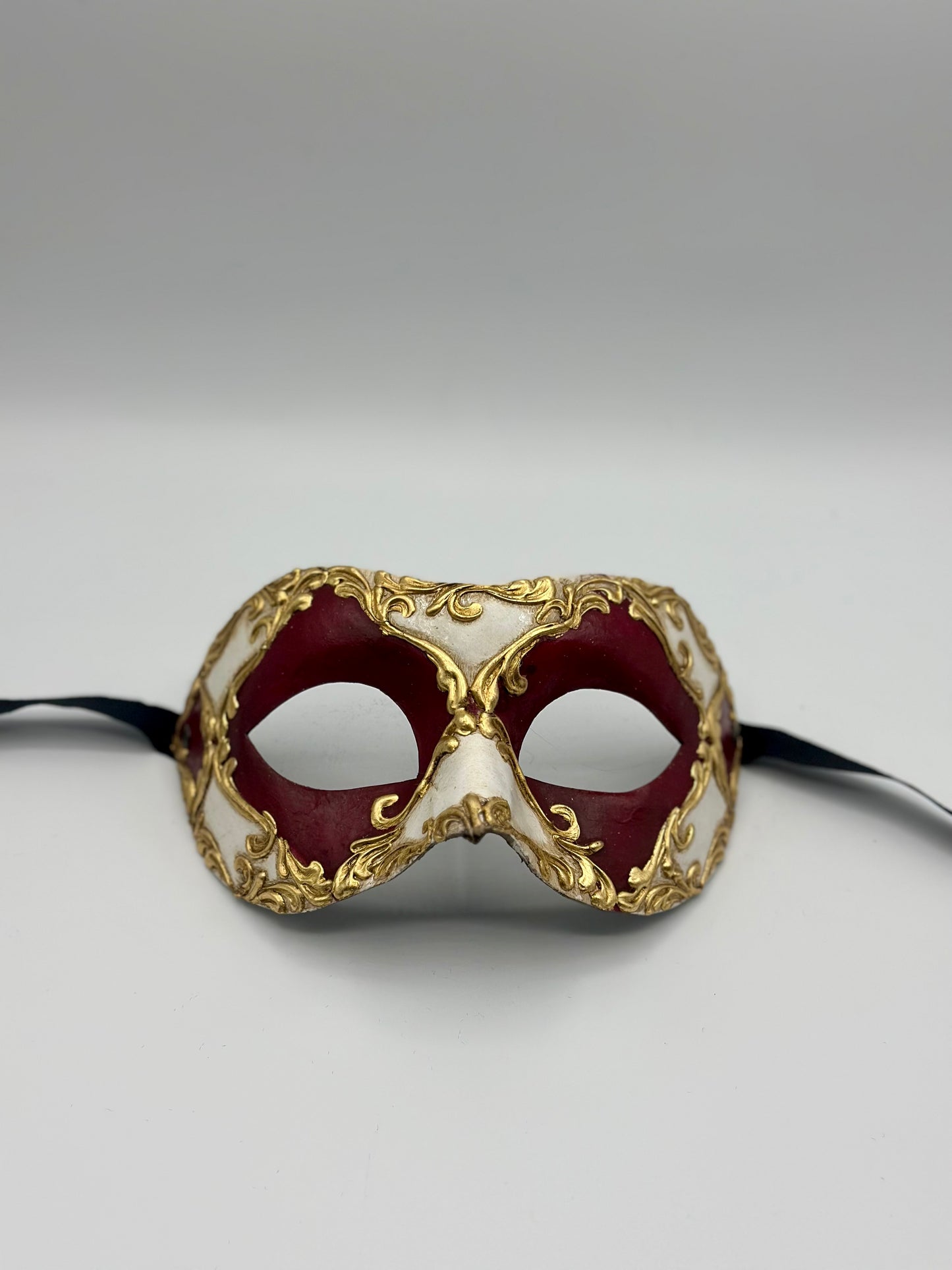 Masque vénitien baroque rouge doré – Masque pour les yeux pour carnaval, gala et soirée costumée – Unisexe