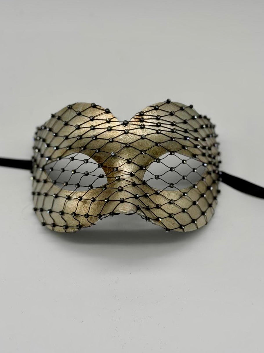 Zilveren Venetiaans Masker met Kristalnet Overlay