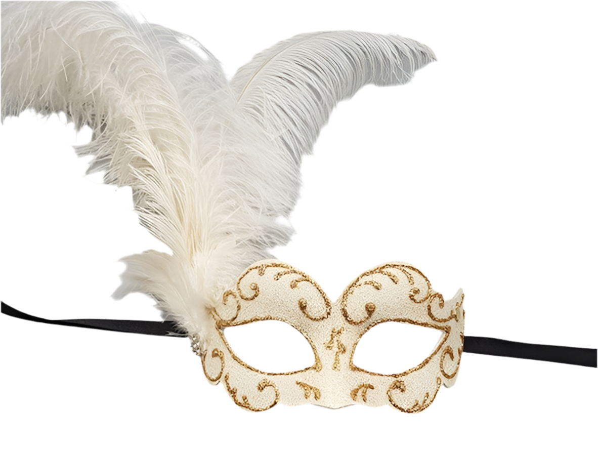 Máscaras de medio rostro con plumas blanca