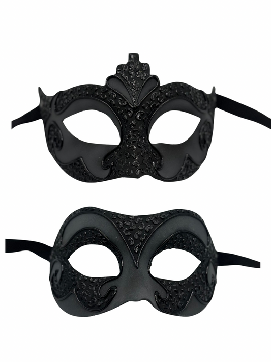 Juego de Máscaras Venecianas para Parejas - Antracita Mate y Negro - Elegante Diseño Barroco - Máscaras de Mascarada para Hombre y Mujer - Perfectas para Carnaval, Baile o Fiesta de Disfraces