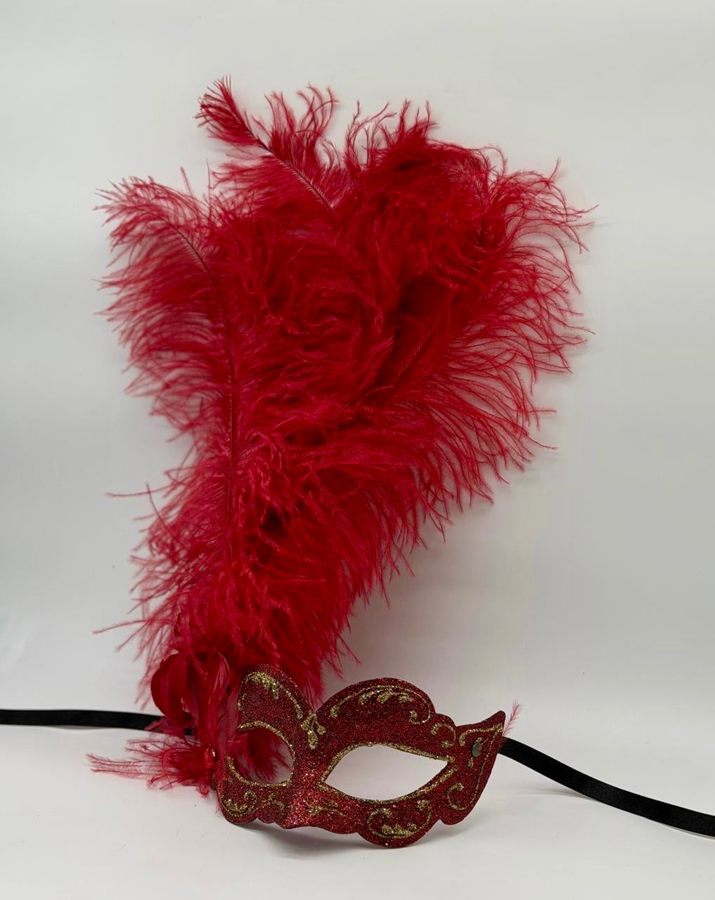 Red Feather Venetian Masquerade Mask