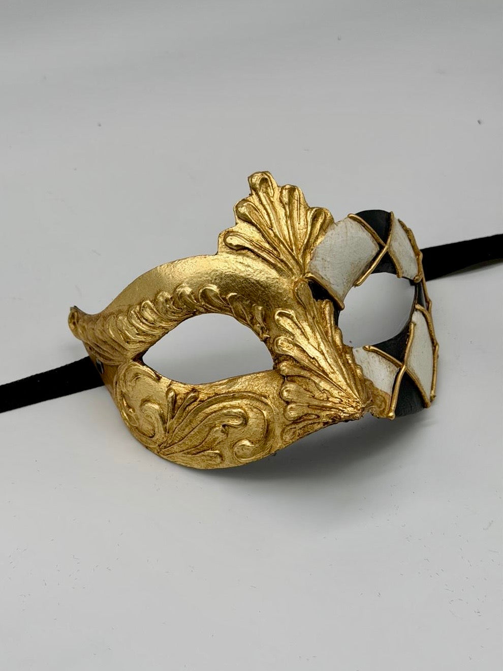 Venetian Harlequin Mask in Gold, Black & White