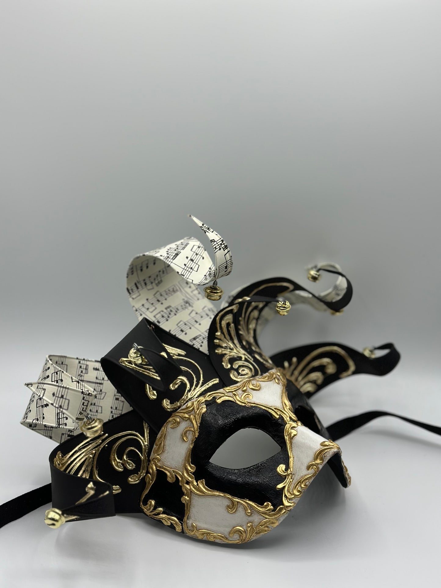Venetian mask Jolly in black and white - Masquerade mask for men