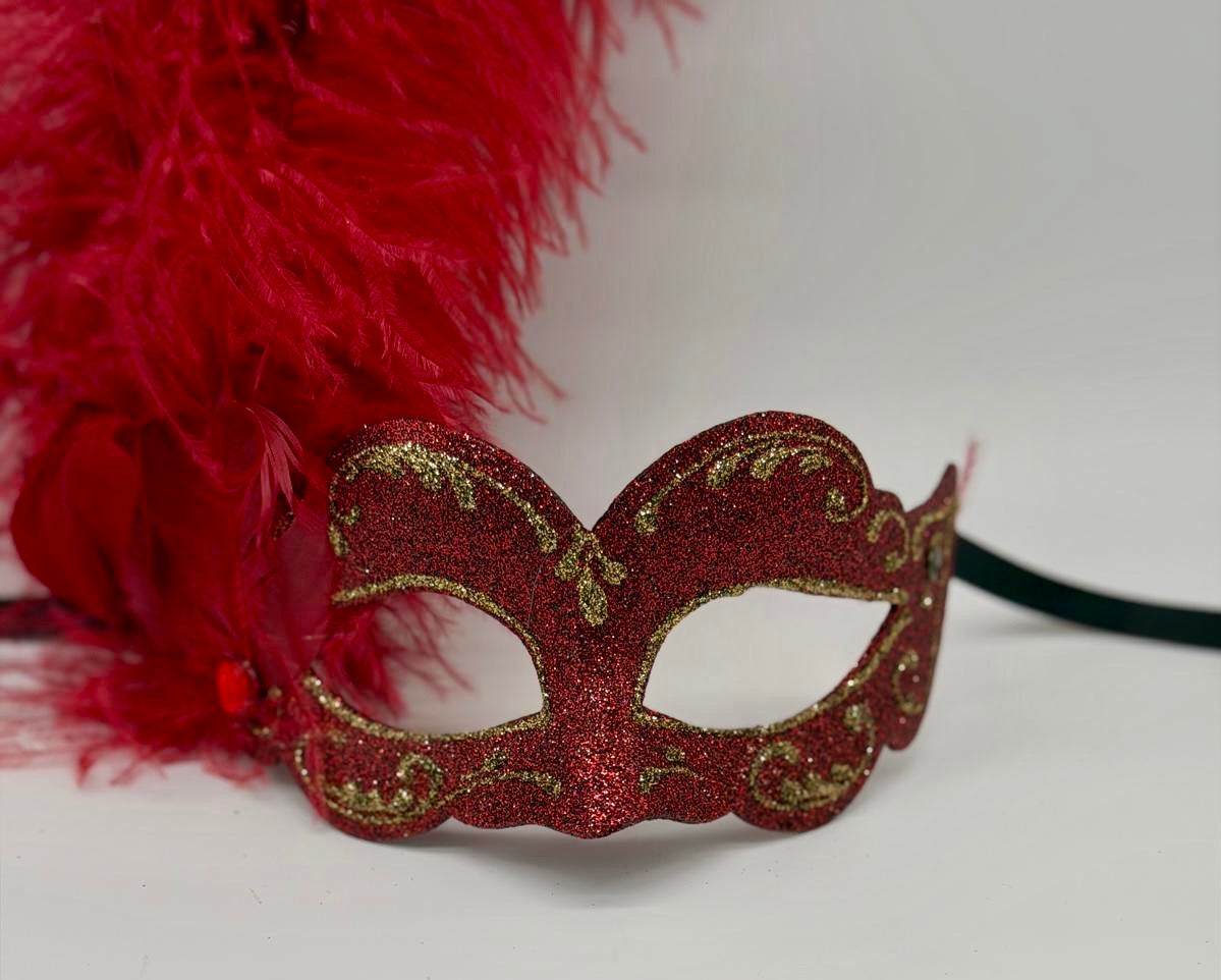 Red Feather Venetian Masquerade Mask