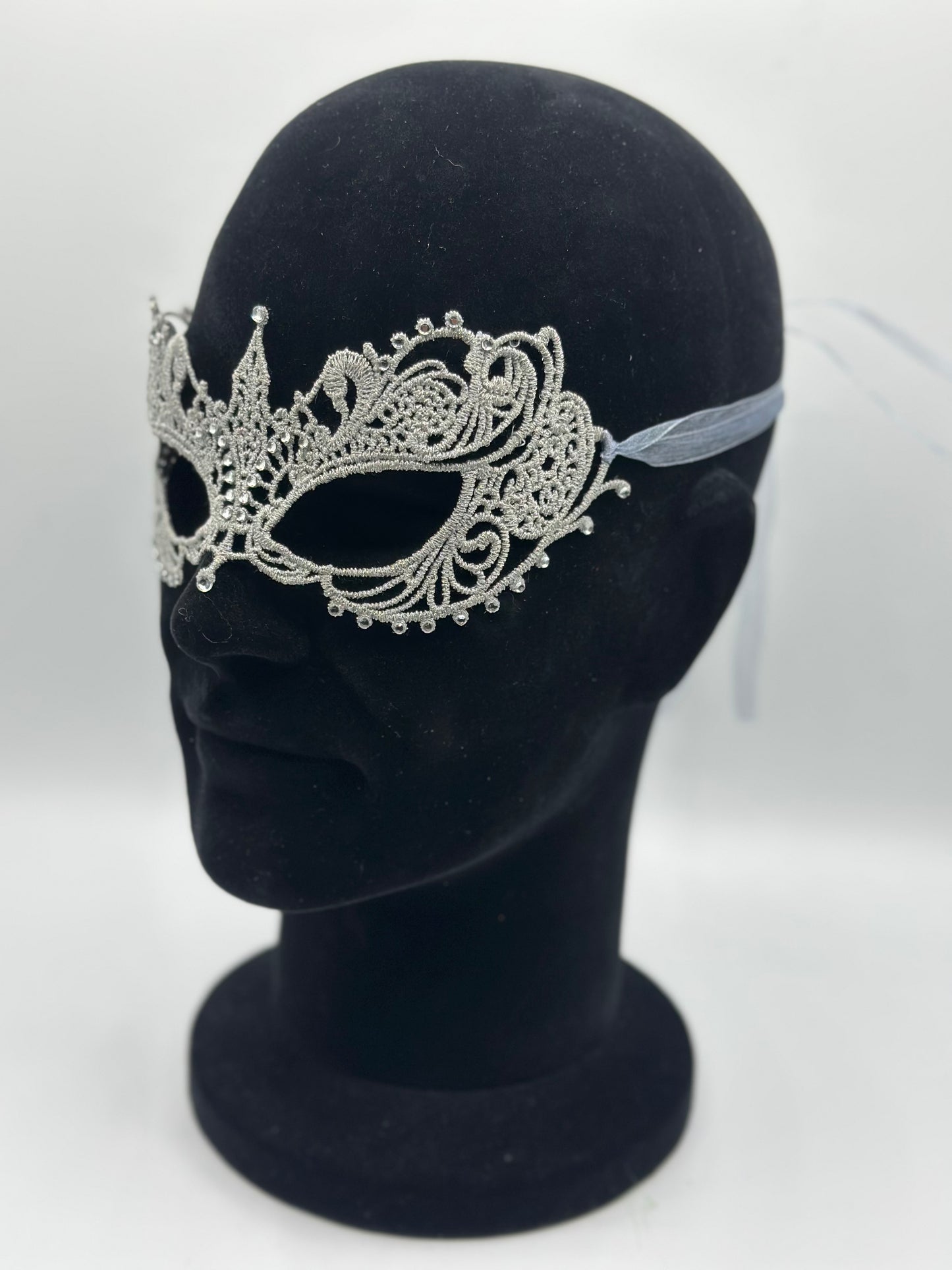 Spitzenmaske silber mit Strasssteinen - Venezianische maske silber