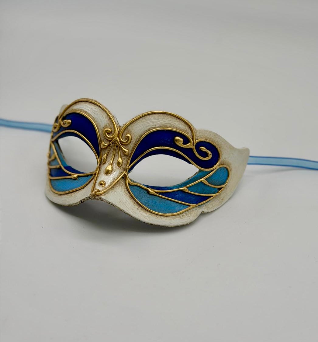 Venetiaans Kindermasker – Twee Tinten Blauw & Goud