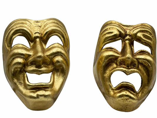Set Tragödien- und Komödienmasken in Gold - Comedia dell'arte-Masken.