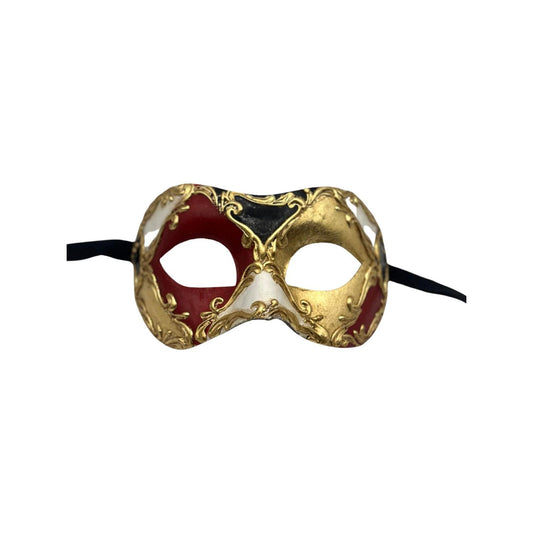 Máscara barroca veneciana hecha a mano Rojo-Negro-Oro | Máscara de mascarada de lujo hecha a mano