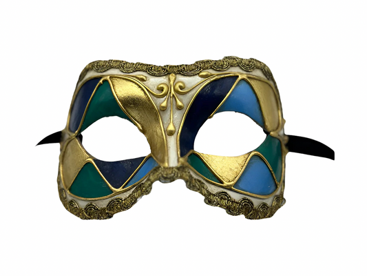 Maskenmaske in wunderschönen Farben mit goldenem Rand