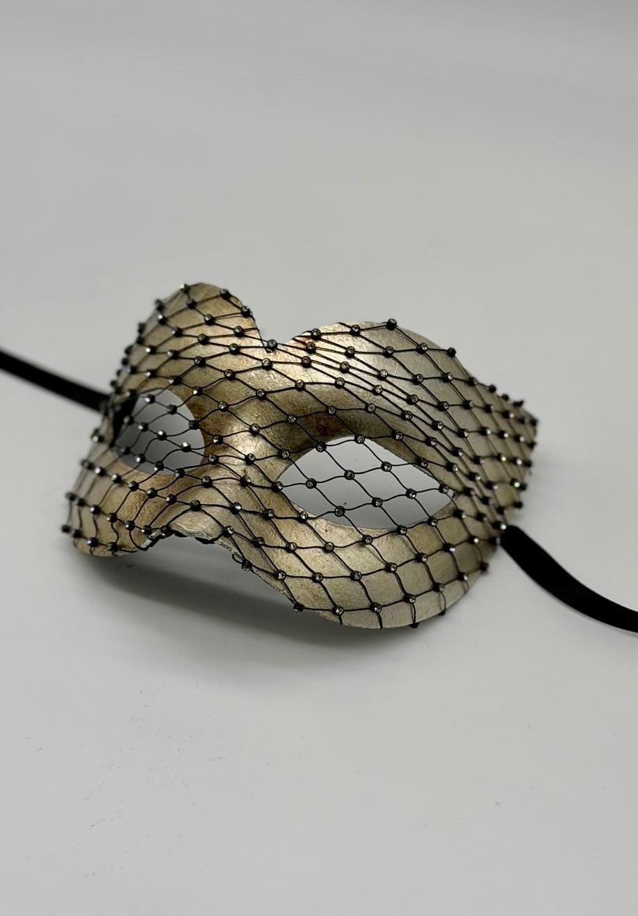 Zilveren Venetiaans Masker met Kristalnet Overlay