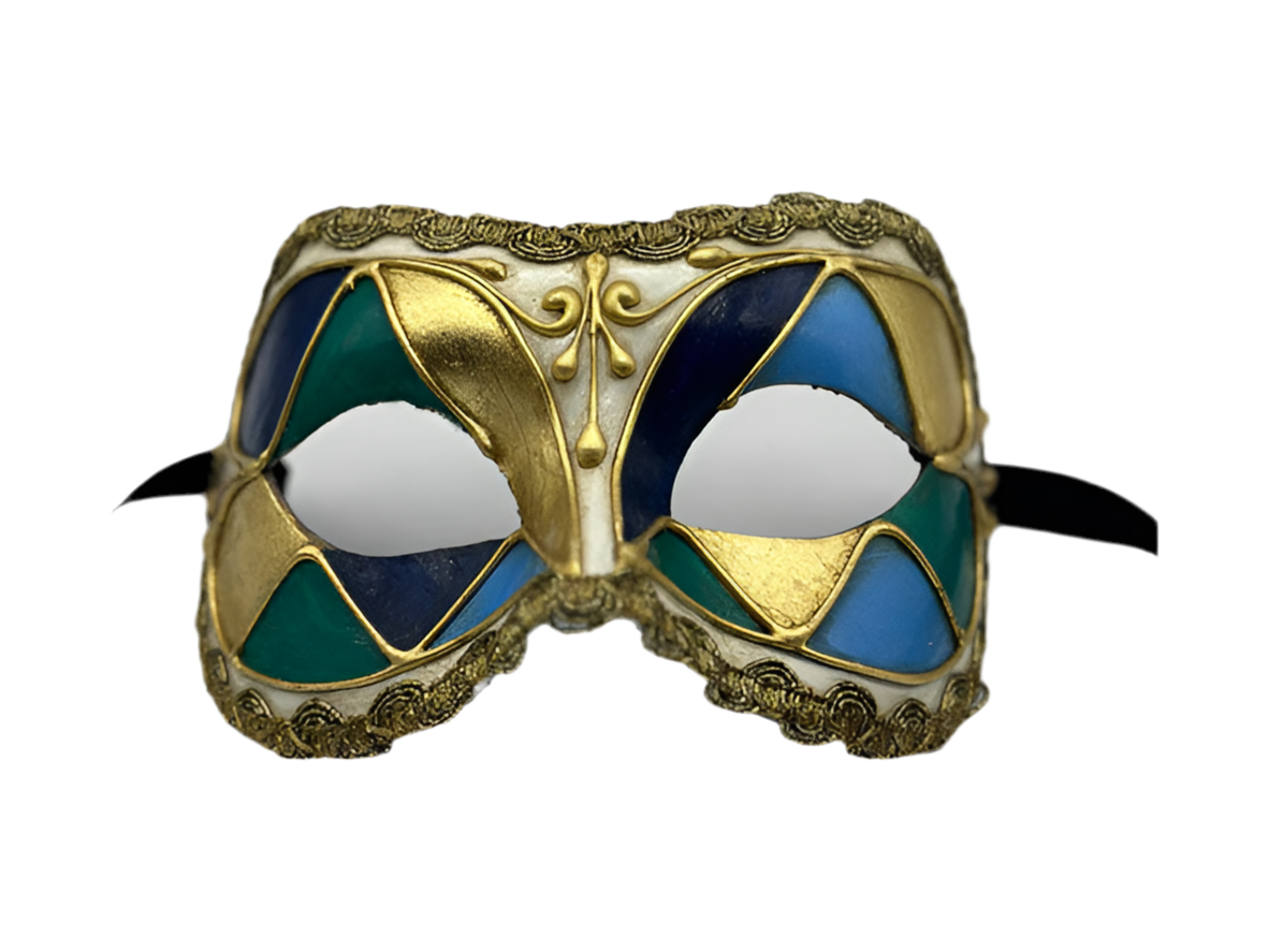 Maskenmaske in wunderschönen Farben mit goldenem Rand