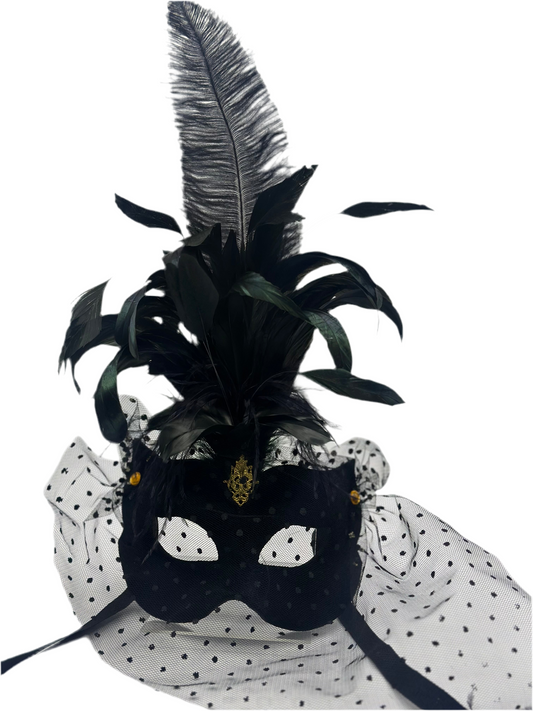 Máscara de lujo con plumas - Máscara negra con plumas - Máscara de terciopelo