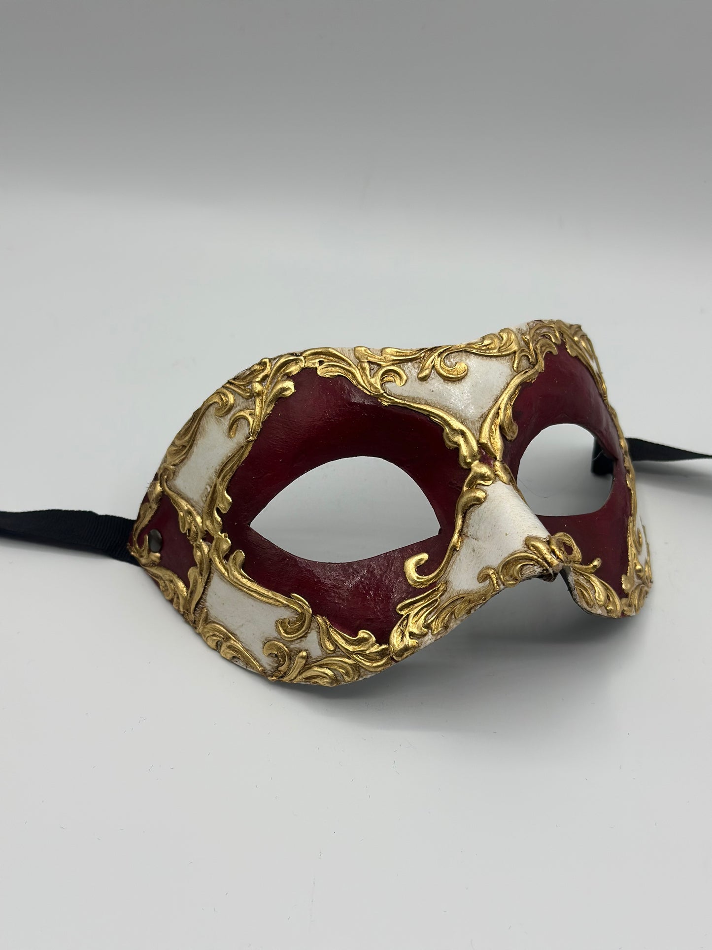Masque vénitien baroque rouge doré – Masque pour les yeux pour carnaval, gala et soirée costumée – Unisexe