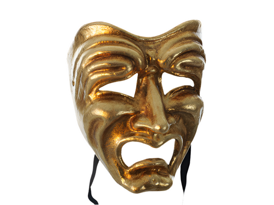 Tragödie-Maske in Gold