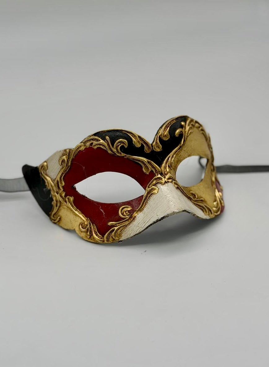 Venezianische Kindermaske - Rot, Gold, Schwarz & Weiß