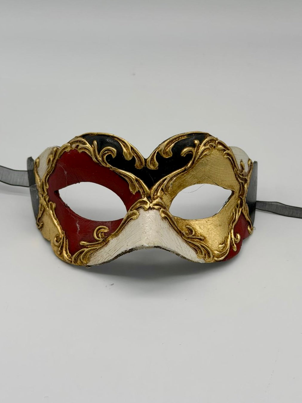 Venezianische Kindermaske - Rot, Gold, Schwarz & Weiß