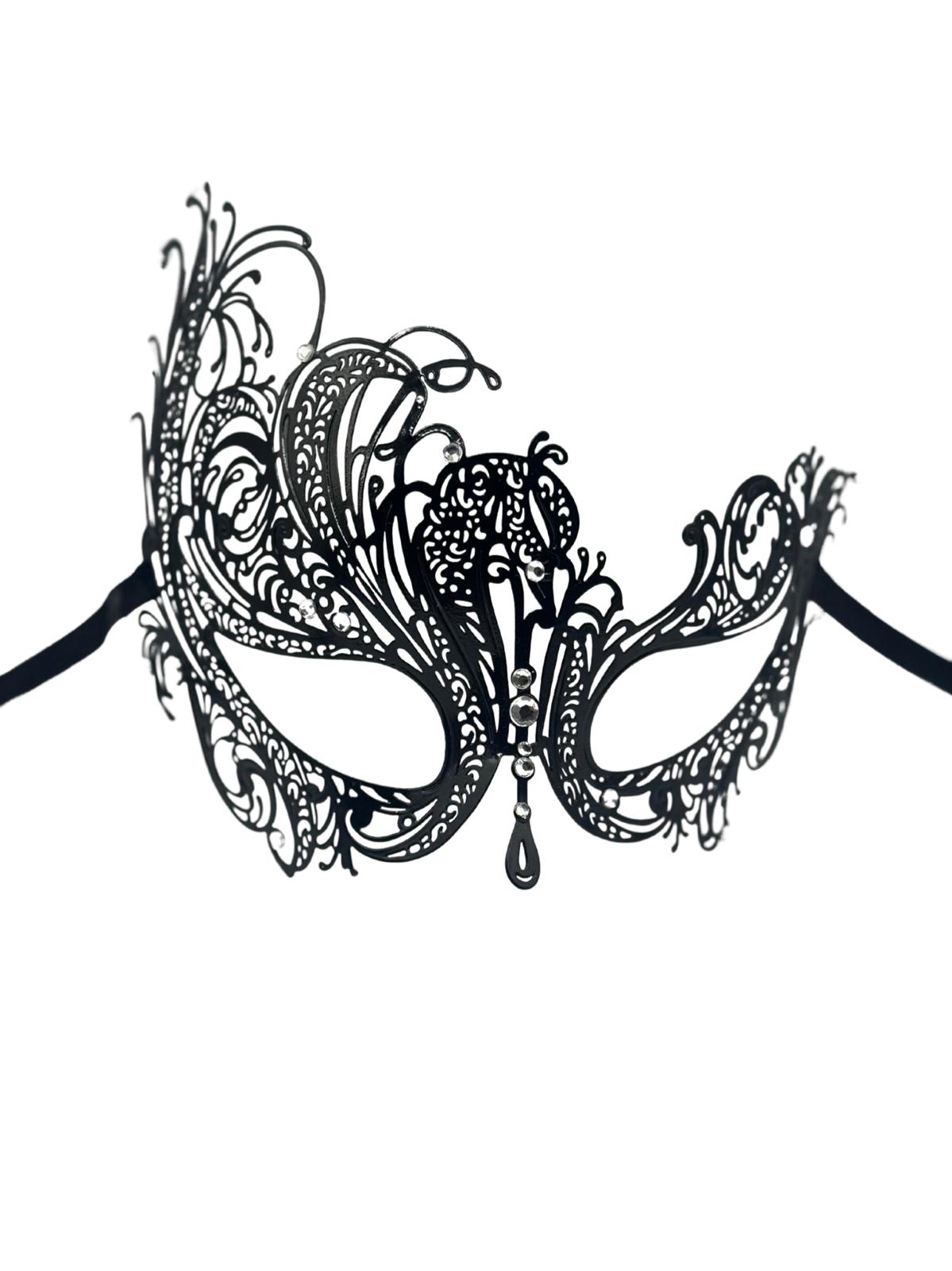 Masquerade mask for women "Eclipse" - Venetian mask of black metal with strass stones