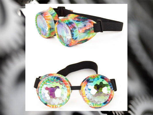 Mehrfarbige Steampunk-Brille mit Kaleidoskop-Gläsern