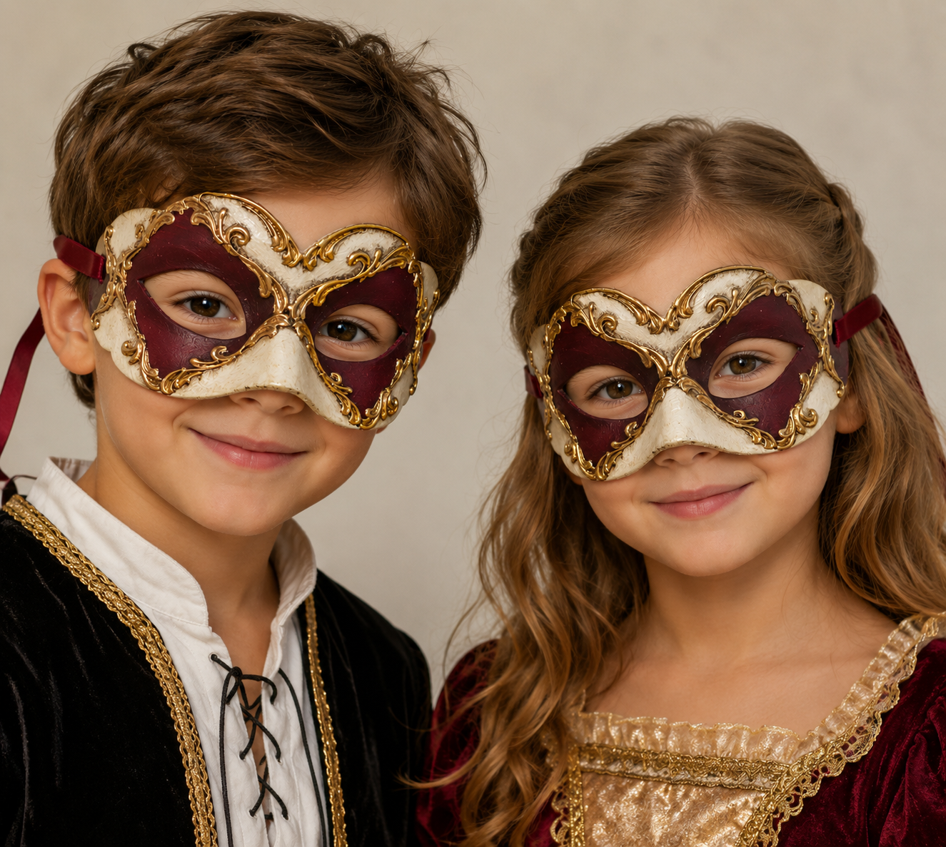 Venetiaans Kindermasker - Bordeaux, Ivoor & Goud